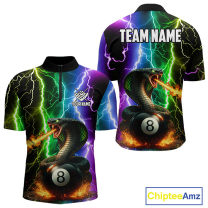 Colorful Lightning Cobra Snake 8 Ball Billiard Shirt For Men Custom Pool Team Jersey Polo, 1/4 Zip TDM5986