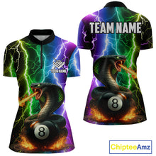 Load image into Gallery viewer, Colorful Lightning Cobra Snake 8 Ball Billiard Shirt For Women Custom Pool Team Jersey Polo, 1/4 Zip TDM5986