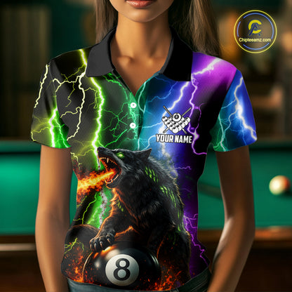 Colorful Lightning 8 Ball Wolf Billiard Shirt For Women Custom Pool Team Jersey Polo & 1/4 Zip TDM5987