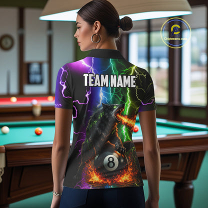 Colorful Lightning 8 Ball Wolf Billiard Shirt For Women Custom Pool Team Jersey Polo & 1/4 Zip TDM5987