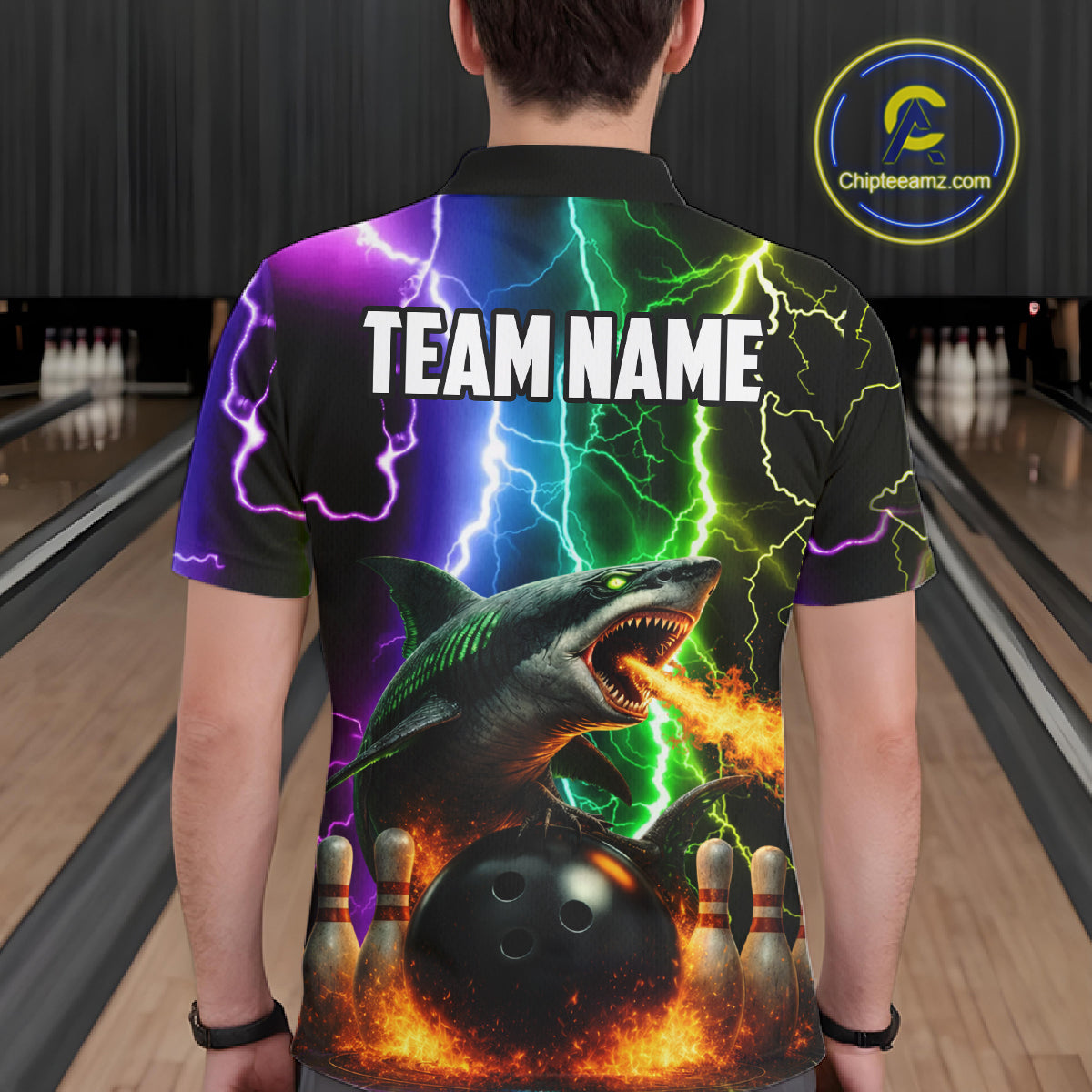 Colorful Lightning Shark Bowling Jersey For Men Custom Bowling Shirt Team Polo & Quarter Zip TDM5988