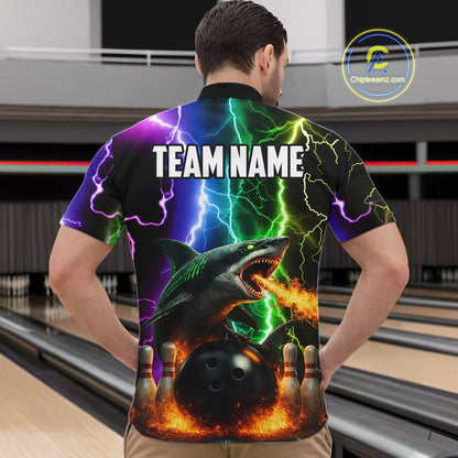 Colorful Lightning Shark Bowling Jersey For Men Custom Bowling Shirt Team Polo & Quarter Zip TDM5988