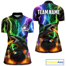 Load image into Gallery viewer, Colorful Lightning Shark Bowling Jersey For Women Custom Bowling Shirt Team Polo &amp; Quarter Zip TDM5988