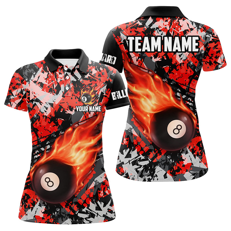 Personalized Red Billiard Ball 8 Fire Flame Women Polo Shirts Custom 8 Ball Pool Billiard Team Jersey TDM1347