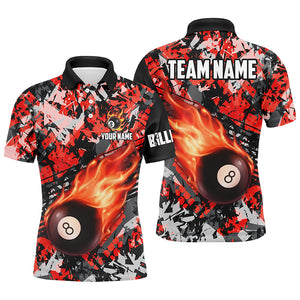 Personalized Red Billiard Ball 8 Fire Flame Men Polo Shirts Custom 8 Ball Pool Billiard Team Jersey TDM1347