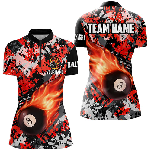 Red Billiard Ball 8 Fire Flame Women Quarter-Zip Shirts Custom 8 Ball Pool Billiard Jersey TDM1347