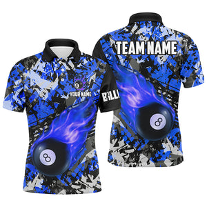 Personalized Blue Billiard Ball 8 Fire Flame Men Polo Shirt Custom 8 Ball Pool Billiard Team Jersey TDM1348