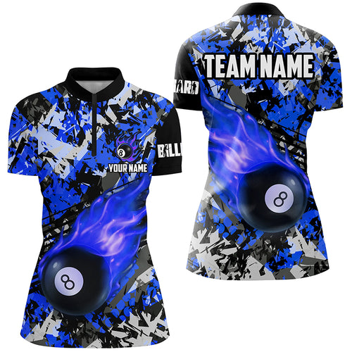 Blue Billiard Ball 8 Fire Flame Women Quarter-Zip Shirts Custom 8 Ball Pool Billiard Jersey TDM1348