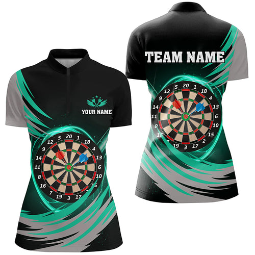 Black Turquoise Lighting Dart Board 3D Women Darts Quarter-Zip Shirts Custom Darts Jerseys TDM1350