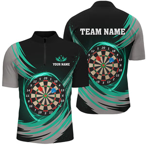 Black Turquoise Lighting Dart Board 3D Men Darts Quarter-Zip Shirts Custom Darts Jerseys TDM1350