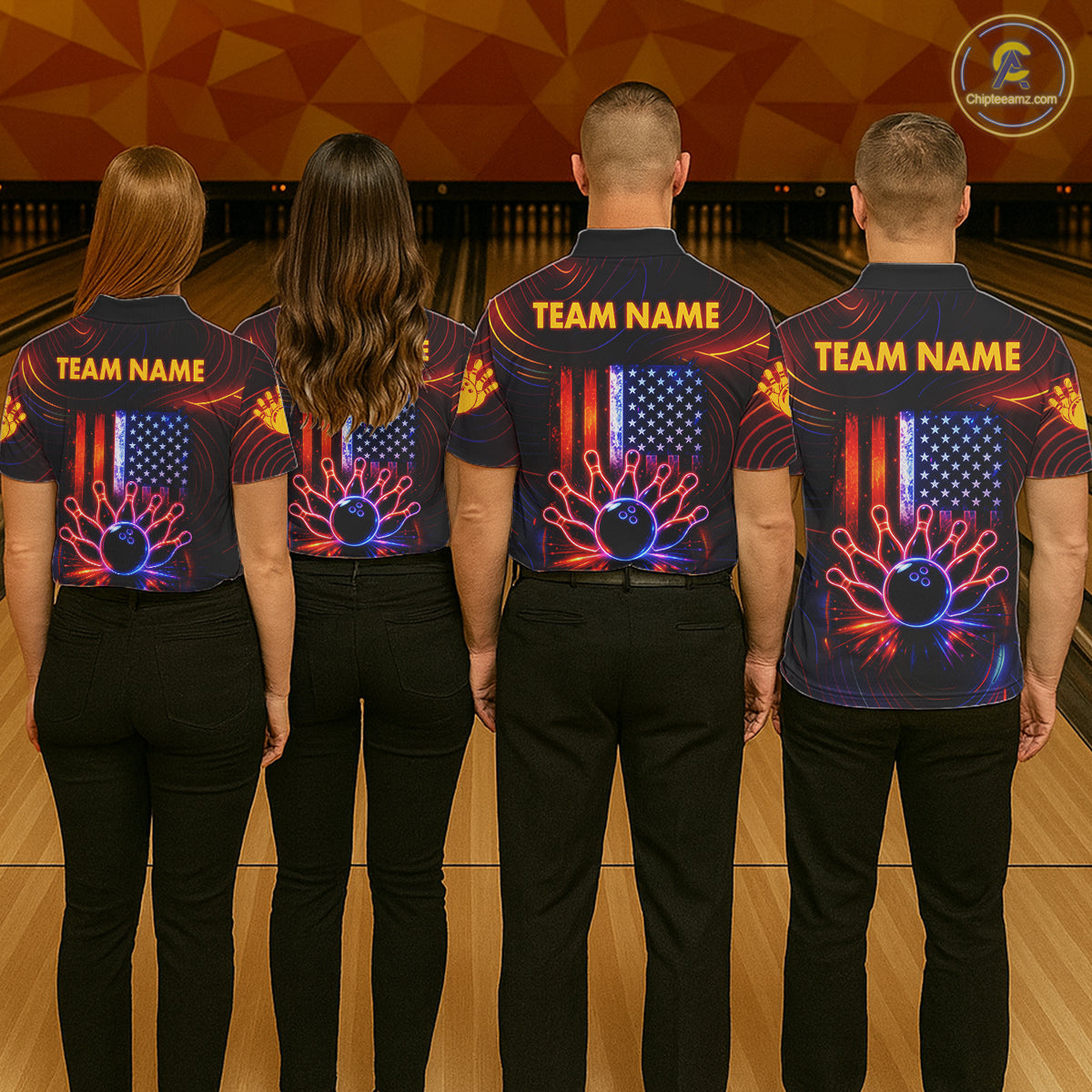 Custom Neon American Flag Bowling Shirt For Men, Patriotic Bowling Team Jersey Polo & 1/4 Zip TDM6221