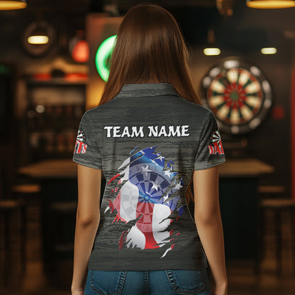 Personalized Grey Grunge American Flag Darts Shirts For Women Custom Patriotic Darts Team Jerseys TDM1558