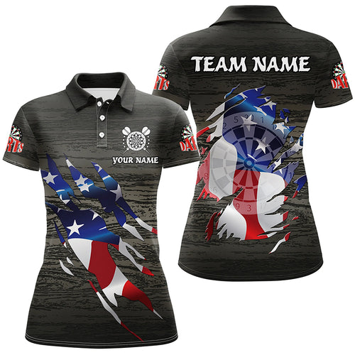 Personalized Grey Grunge American Flag Darts Shirts For Women Custom Patriotic Darts Team Jerseys TDM1558