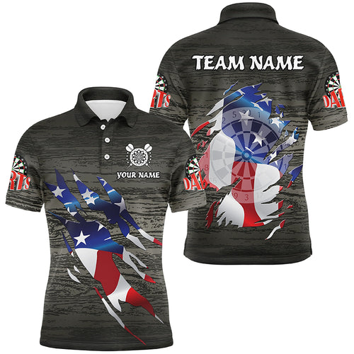 Personalized Grey Grunge American Flag Darts Shirts For Men Custom Patriotic Darts Team Jerseys TDM1558