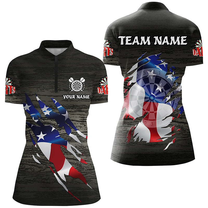 Personalized Grey Grunge American Flag Darts Shirts For Women Custom Patriotic Darts Team Jerseys TDM1558