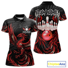 Load image into Gallery viewer, Personalized black and red phoenix wings bowling polo shirt for women, custom bowling team jersey.