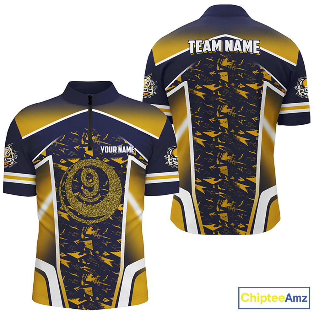 Personalized Name Yellow 9 Ball Pool Abstract Billiard Shirts For Men Team League Billiard Jerseys TDM2147