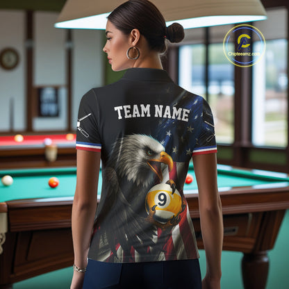 American Flag Eagle 8 Ball & 9 Ball Billiard Shirt For Women Custom Patriotic Billiard Jersey TDM4477