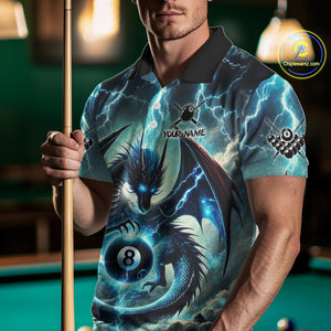 Personalized Thunder Lightning Dragon Billiard Shirt For Men, Blue 8 Ball Pool Team Jersey TDM4480