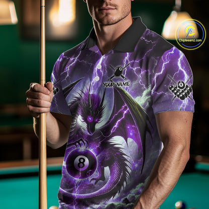 Personalized Purple Thunder Lightning Dragon Billiard Shirt For Men, Best 8 Ball Pool Team Jersey TDM4482