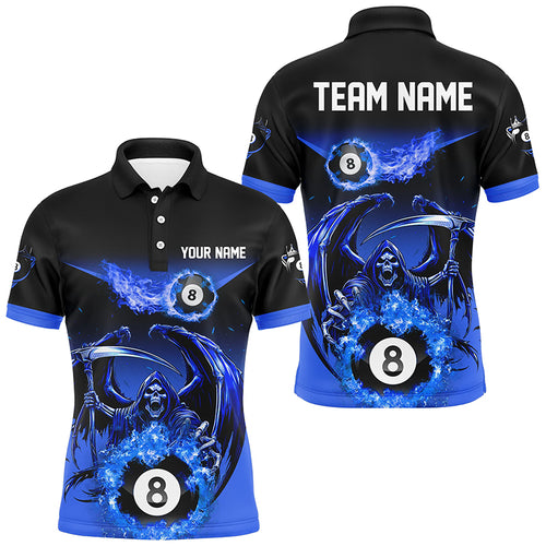 Blue Death Skeleton Flame 8 Ball Pool Billiard Shirts For Men Custom Billiard League Team Jerseys TDM2646