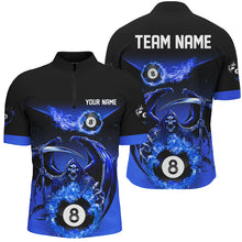 Load image into Gallery viewer, Blue Death Skeleton Flame 8 Ball Pool Billiard Shirts For Men Custom Billiard League Team Jerseys TDM2646