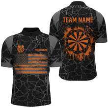 Load image into Gallery viewer, Personalized Orange Retro US Flag Patriotic Men Dart Shirts, Crack Pattern Grunge Dart Jerseys TDM2649