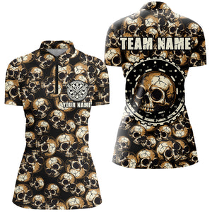 Personalized Retro Skull Pattern Darts Shirts For Women Custom Scary Darts Jerseys, Darts Uniform TDM2654