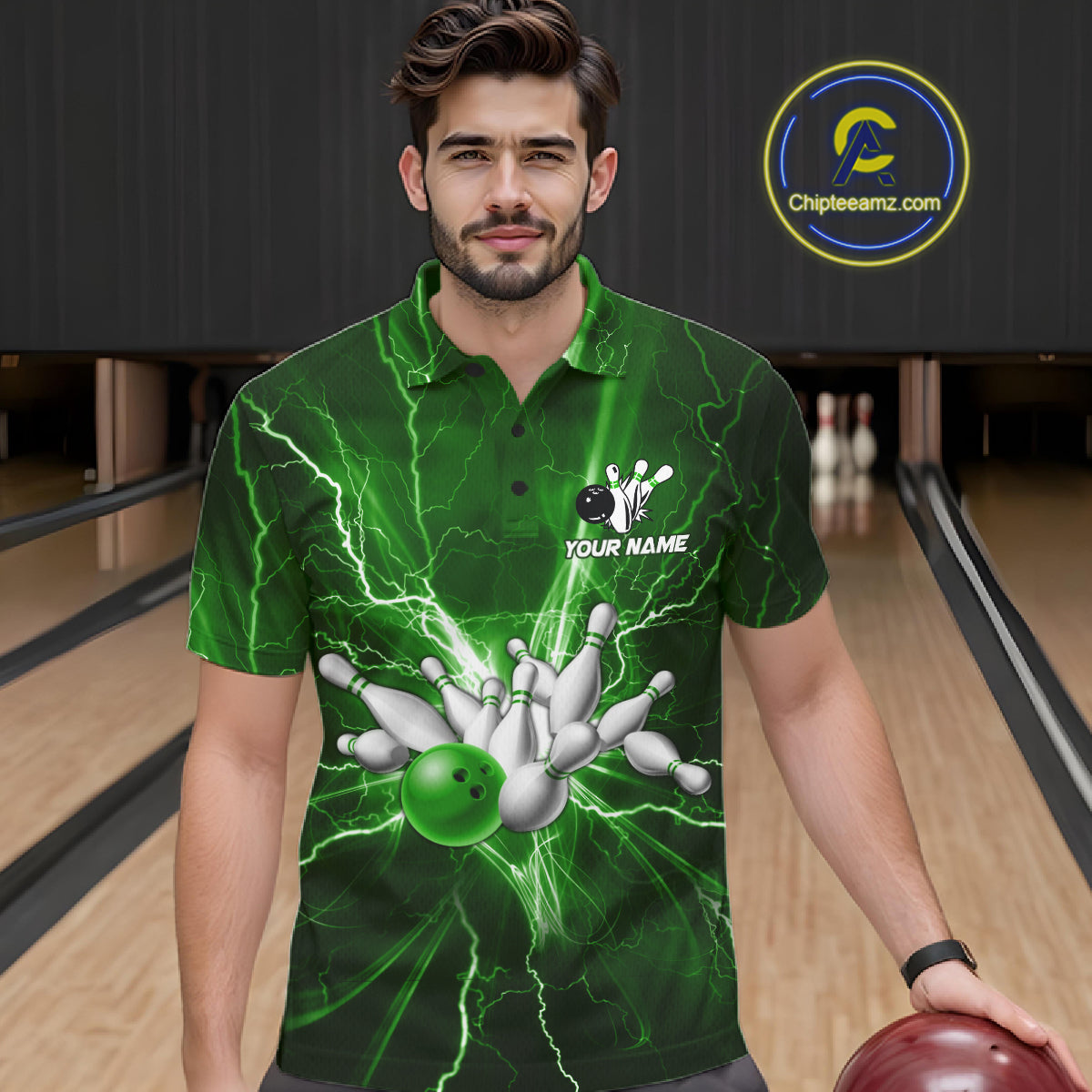 Custom Green Lightning Thunder Bowling Shirts For Men, Bowling Team Jersey, Gifts For Bowler TDM7737