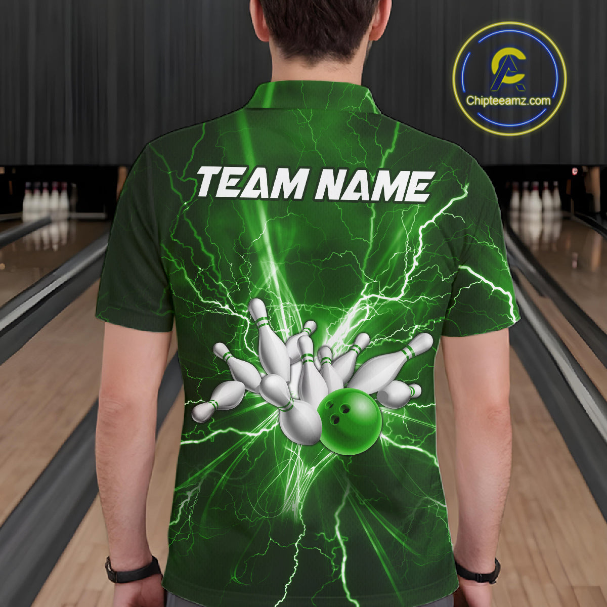 Custom Green Lightning Thunder Bowling Shirts For Men, Bowling Team Jersey, Gifts For Bowler TDM7737