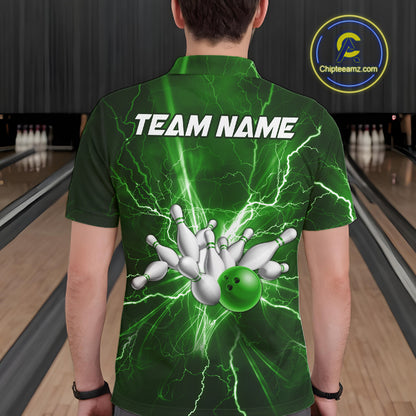 Custom Green Lightning Thunder Bowling Shirts For Men, Bowling Team Jersey, Gifts For Bowler TDM7737