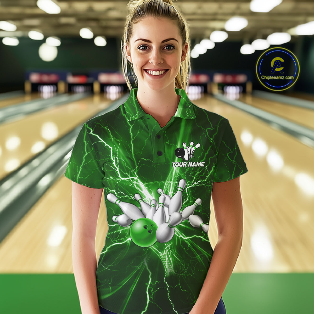 Custom Green Lightning Thunder Bowling Shirts For Women, Bowling Team Jersey, Gifts For Bowler TDM7737
