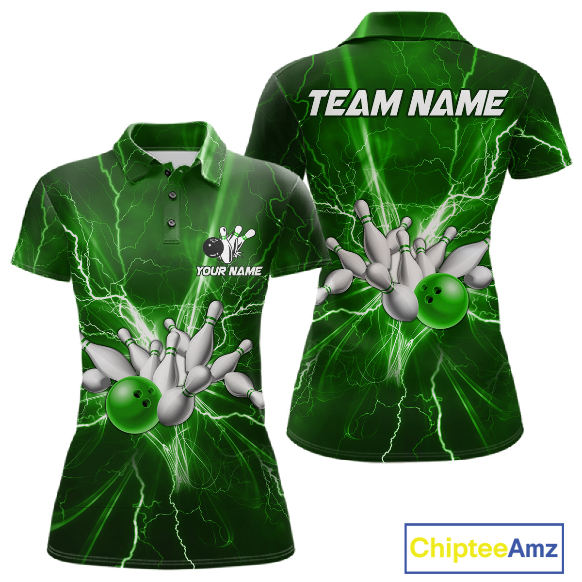 Custom Green Lightning Thunder Bowling Shirts For Women, Bowling Team Jersey, Gifts For Bowler TDM7737