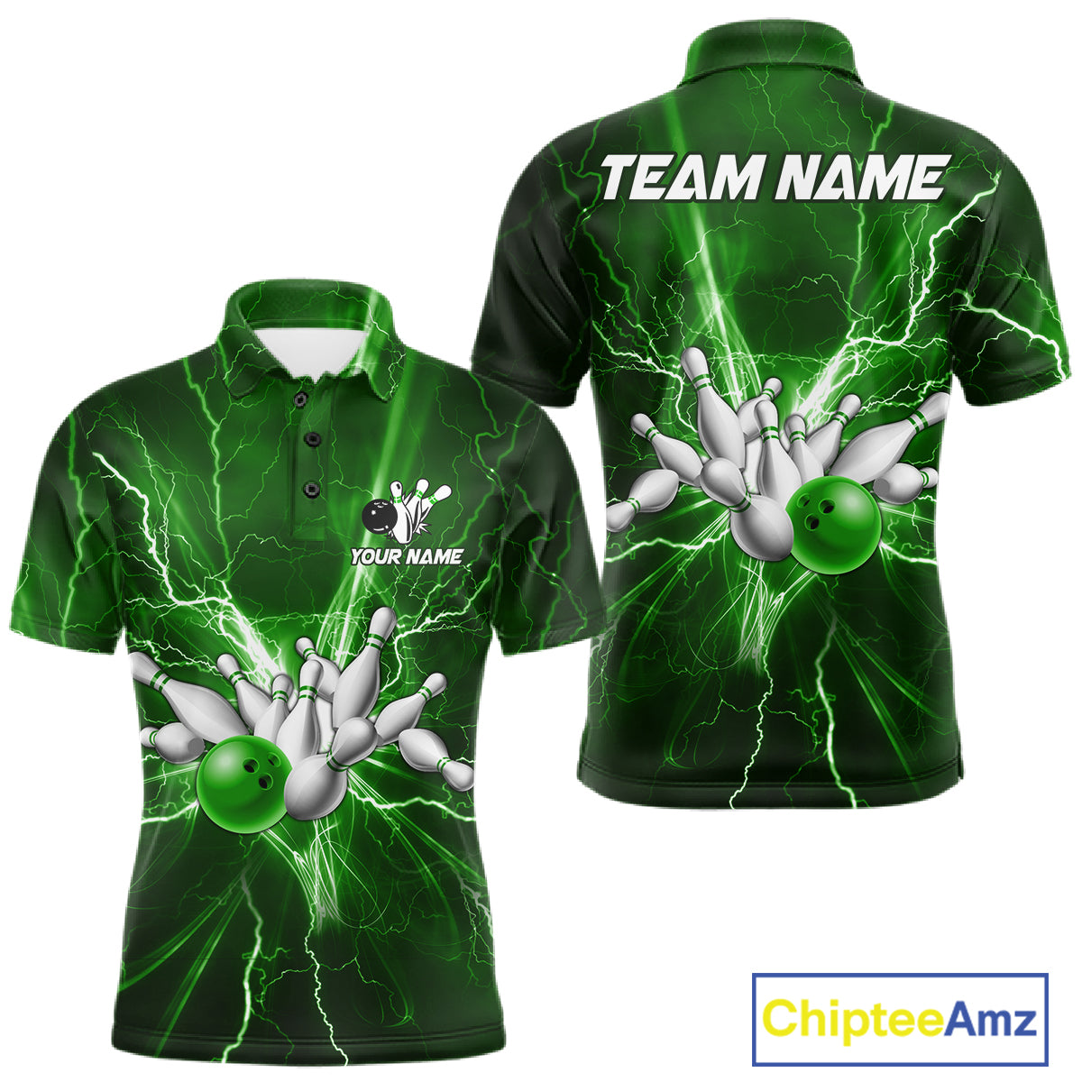 Custom Green Lightning Thunder Bowling Shirts For Men, Bowling Team Jersey, Gifts For Bowler TDM7737