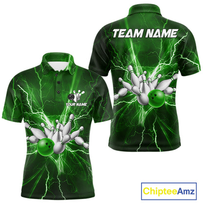 Custom Green Lightning Thunder Bowling Shirts For Men, Bowling Team Jersey, Gifts For Bowler TDM7737