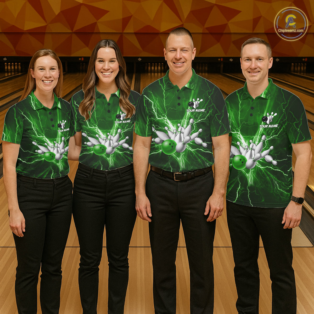 Custom Green Lightning Thunder Bowling Shirts For Women, Bowling Team Jersey, Gifts For Bowler TDM7737
