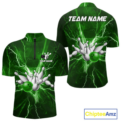 Custom Green Lightning Thunder Bowling Shirts For Men, Bowling Team Jersey, Gifts For Bowler TDM7737