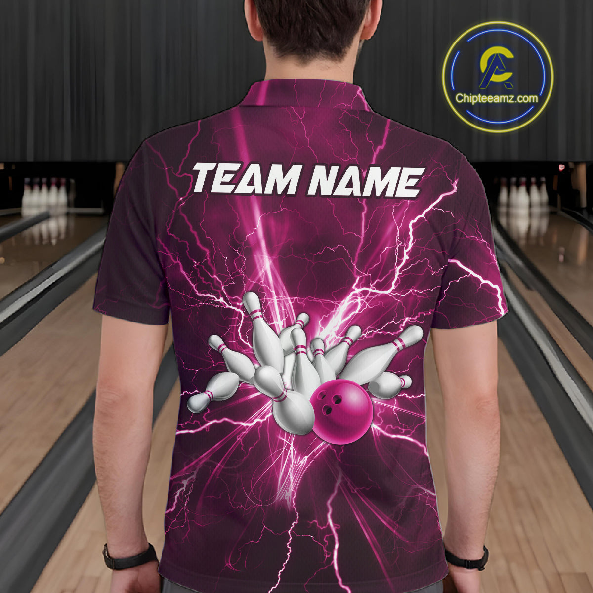 Custom Pink Lightning Thunder Bowling Shirts For Men, Bowling Team Jersey, Gifts For Bowler TDM7738