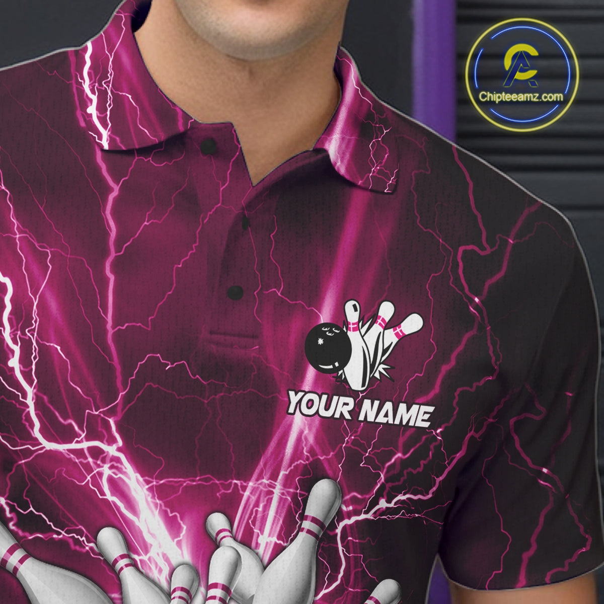 Custom Pink Lightning Thunder Bowling Shirts For Men, Bowling Team Jersey, Gifts For Bowler TDM7738