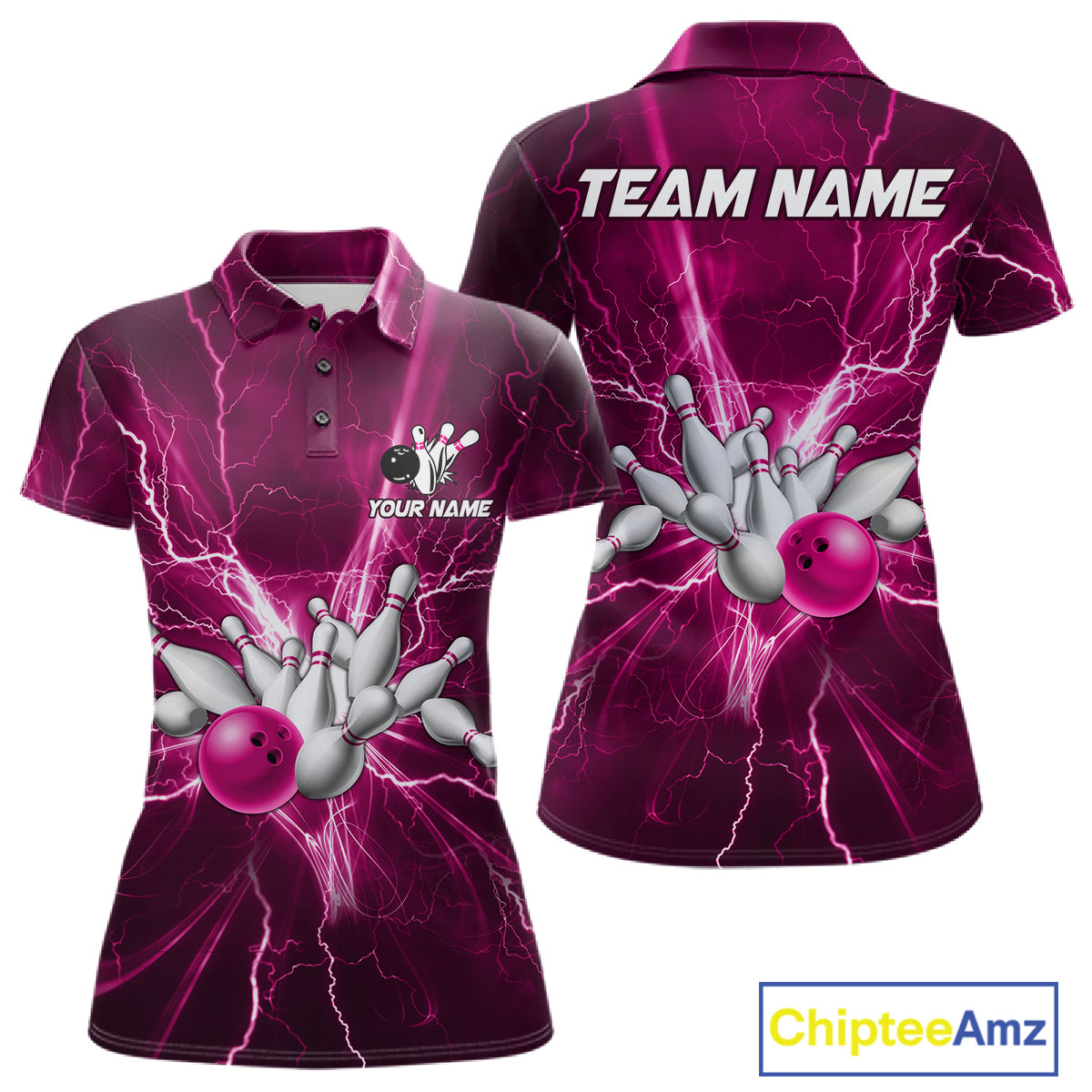 Custom Pink Lightning Thunder Bowling Shirts For Women, Bowling Team Jersey, Gifts For Bowler TDM7738