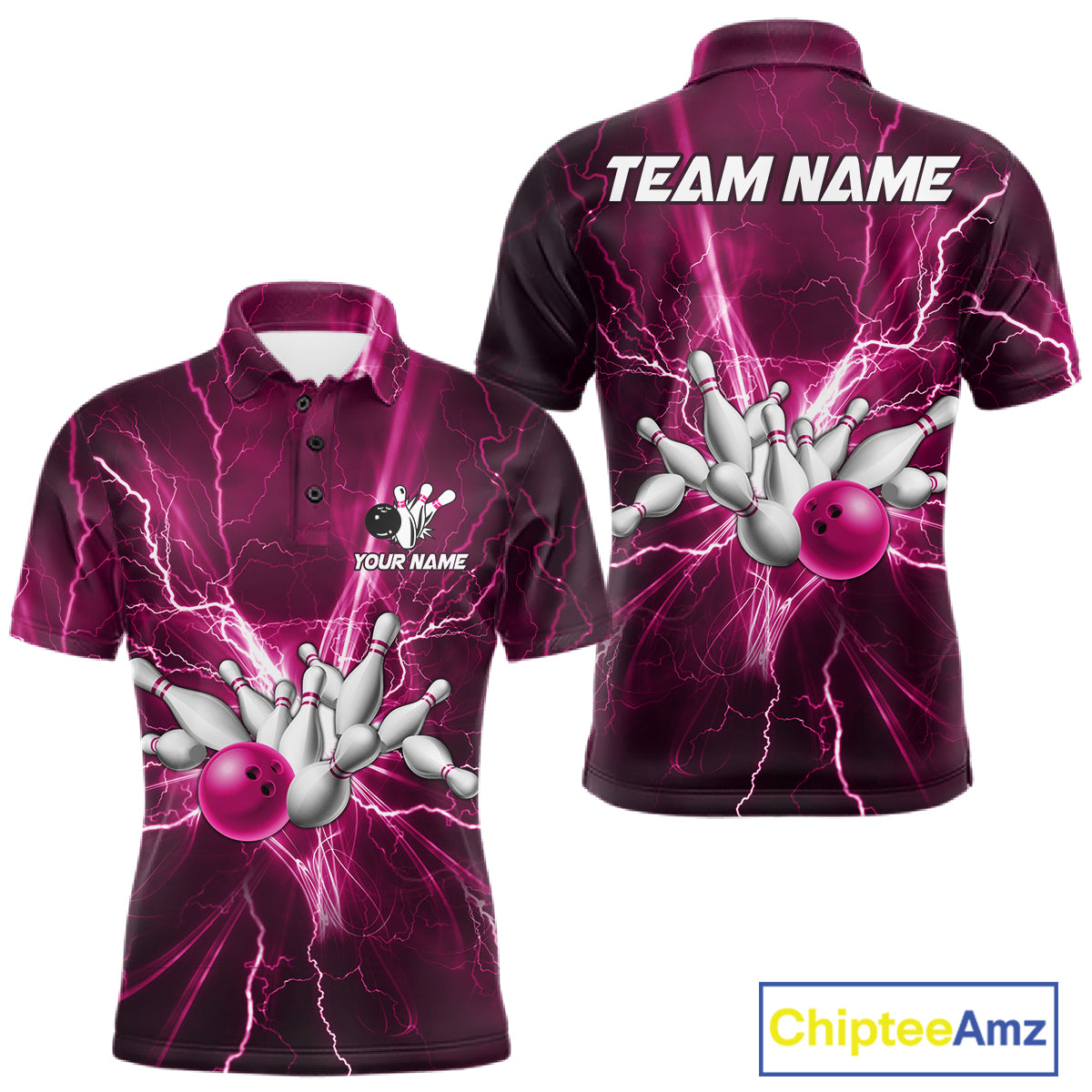 Custom Pink Lightning Thunder Bowling Shirts For Men, Bowling Team Jersey, Gifts For Bowler TDM7738