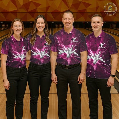 Custom Pink Lightning Thunder Bowling Shirts For Women, Bowling Team Jersey, Gifts For Bowler TDM7738
