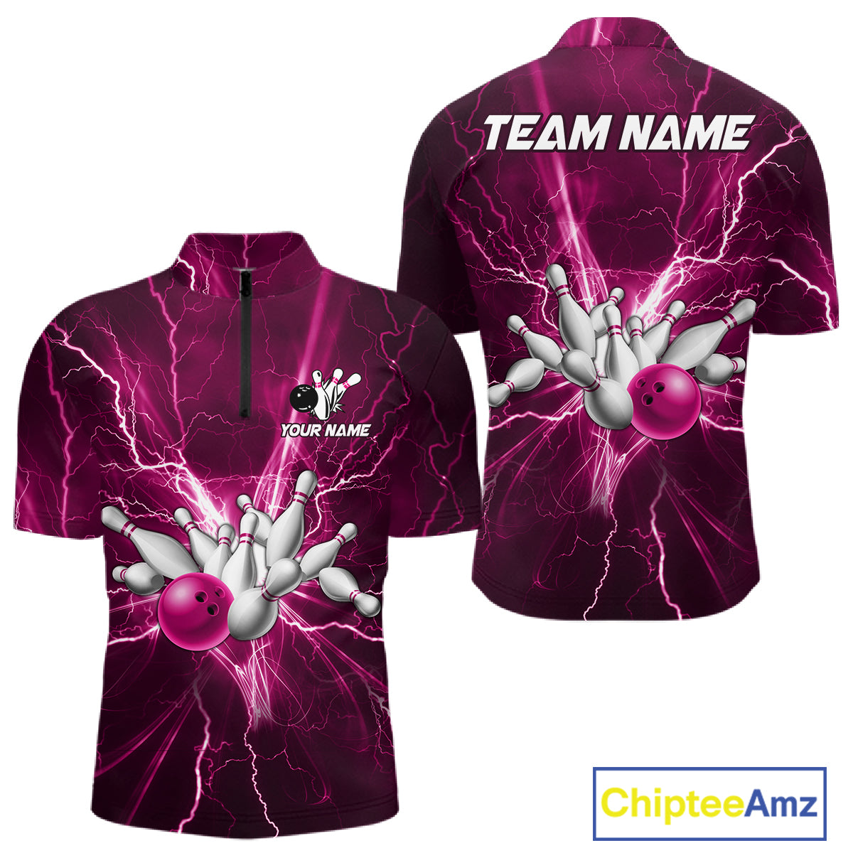 Custom Pink Lightning Thunder Bowling Shirts For Men, Bowling Team Jersey, Gifts For Bowler TDM7738