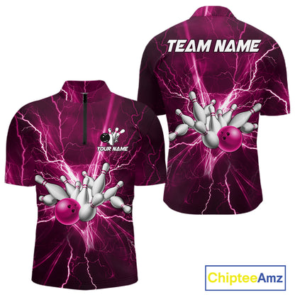 Custom Pink Lightning Thunder Bowling Shirts For Men, Bowling Team Jersey, Gifts For Bowler TDM7738