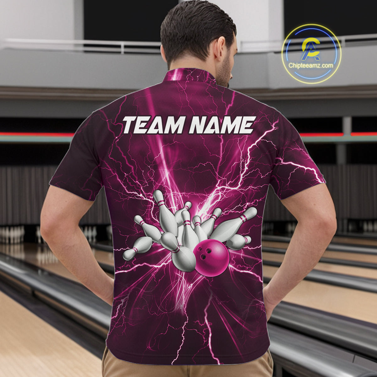 Custom Pink Lightning Thunder Bowling Shirts For Men, Bowling Team Jersey, Gifts For Bowler TDM7738