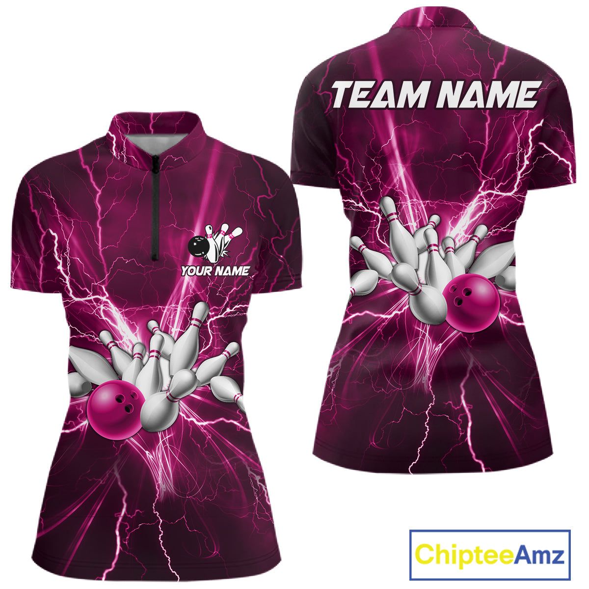 Custom Pink Lightning Thunder Bowling Shirts For Women, Bowling Team Jersey, Gifts For Bowler TDM7738