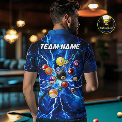 Personalized Blue 8 Ball Pool Lighting Thunder Billiard Shirts For Men Custom Pool Team Jersey TDM7739