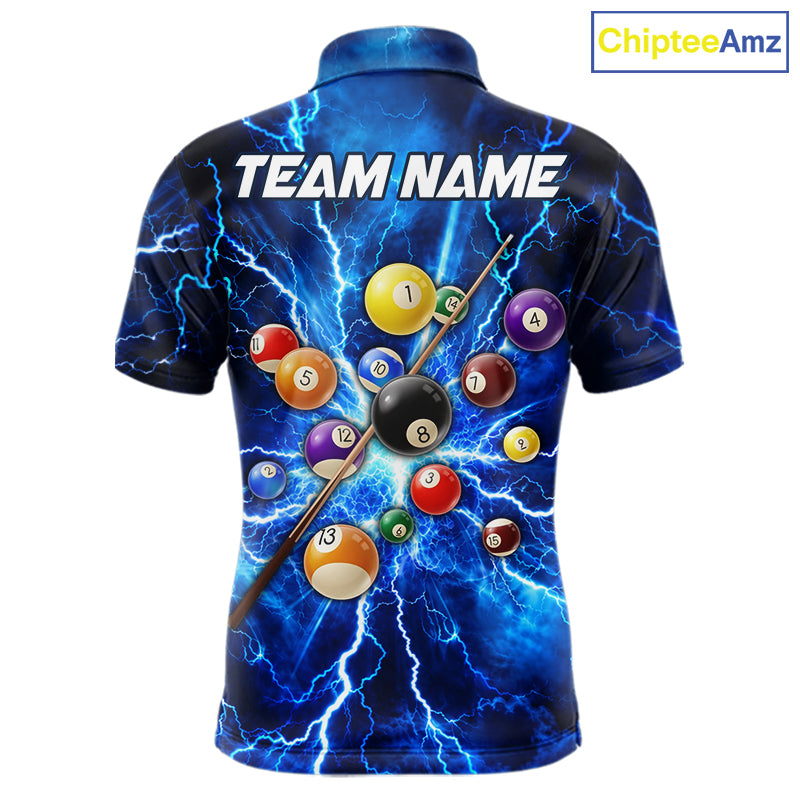 Personalized Blue 8 Ball Pool Lighting Thunder Billiard Shirts For Men Custom Pool Team Jersey TDM7739