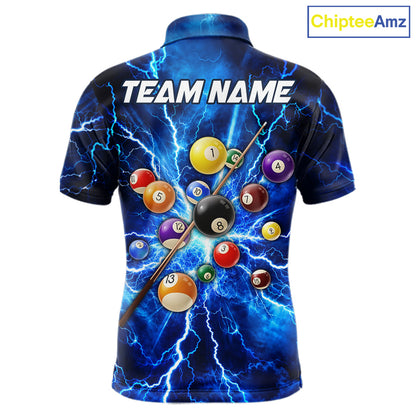 Personalized Blue 8 Ball Pool Lighting Thunder Billiard Shirts For Men Custom Pool Team Jersey TDM7739