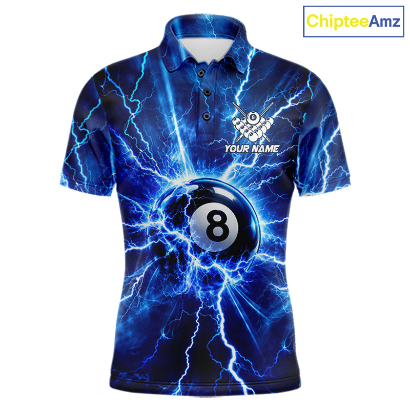 Personalized Blue 8 Ball Pool Lighting Thunder Billiard Shirts For Men Custom Pool Team Jersey TDM7739